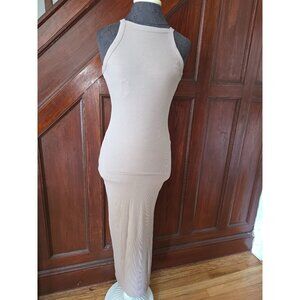 Pink Rose Portobella Ribbed Maxi Dress S Sleeveless Brown NWt